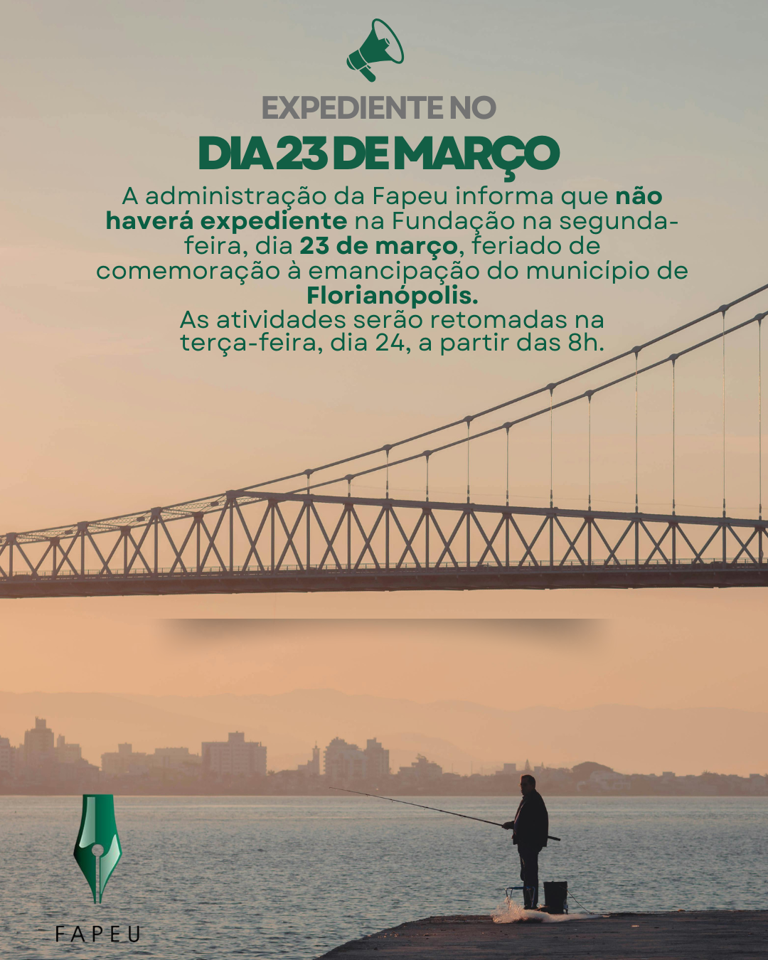 Imagem da notícia Fapeu não terá expediente no dia 23 de março, aniversário de Florianópolis